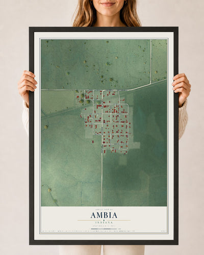 Map of Ambia, Indiana, 24 x 36 inch print in a black wood frame