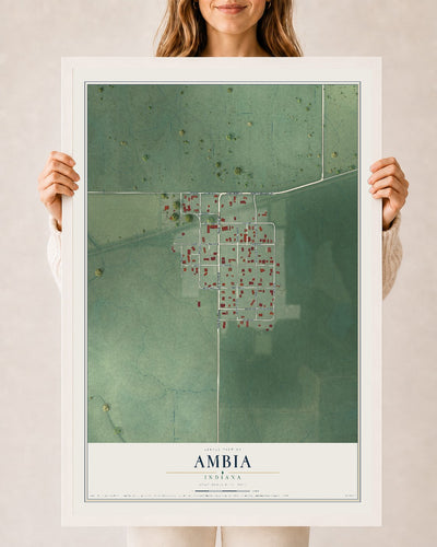 Map of Ambia, Indiana, 24 x 36 inch print in a white wood frame