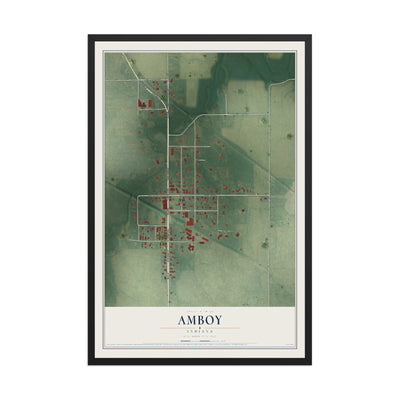 Map of Amboy, Indiana, 12 x 18 inch print in a black wood frame
