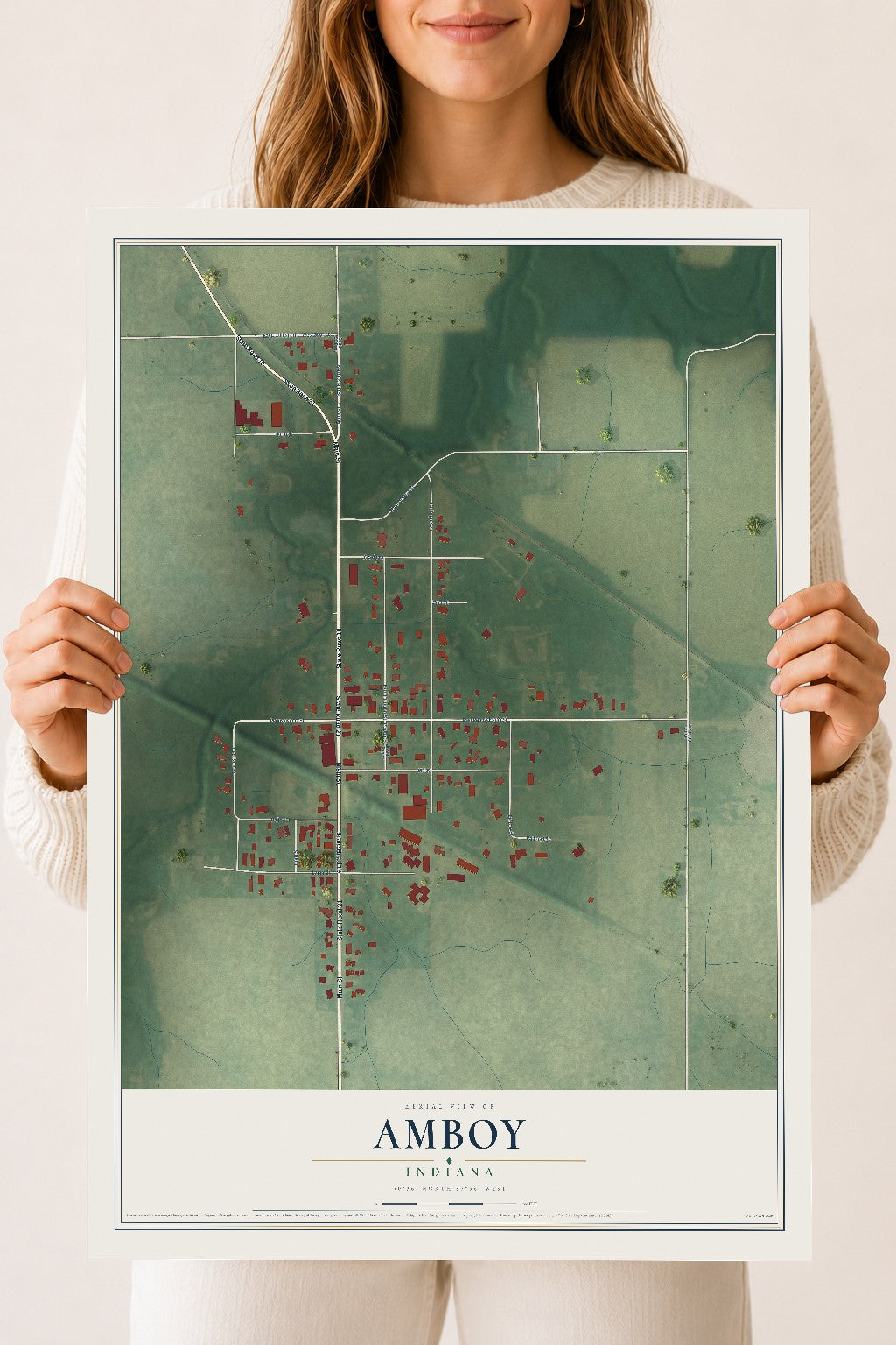 Map of Amboy, Indiana, 18 x 24 inch unframed archival matte print