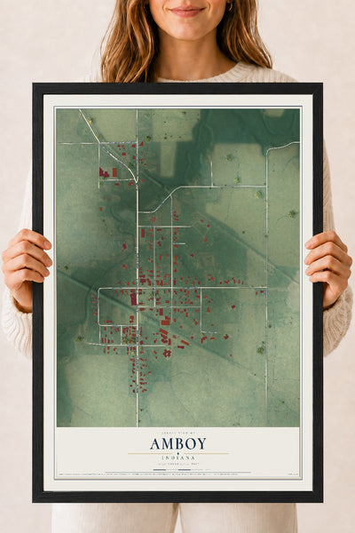Map of Amboy, Indiana, 18 x 24 inch print in a black wood frame