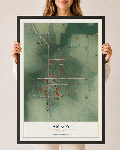 Map of Amboy, Indiana, 24 x 36 inch print in a black wood frame