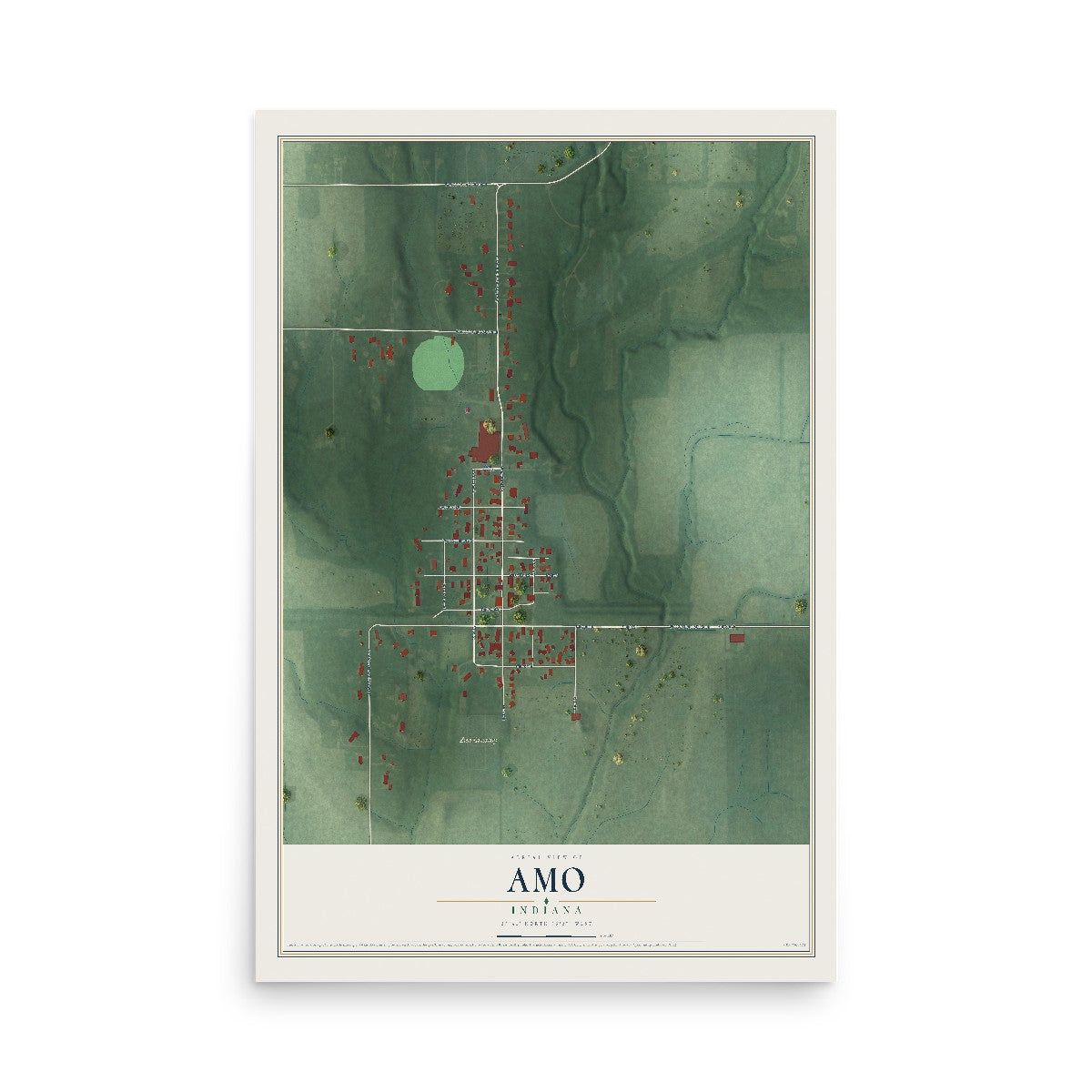 Map of Amo, Indiana, 12 x 18 inch unframed archival matte print