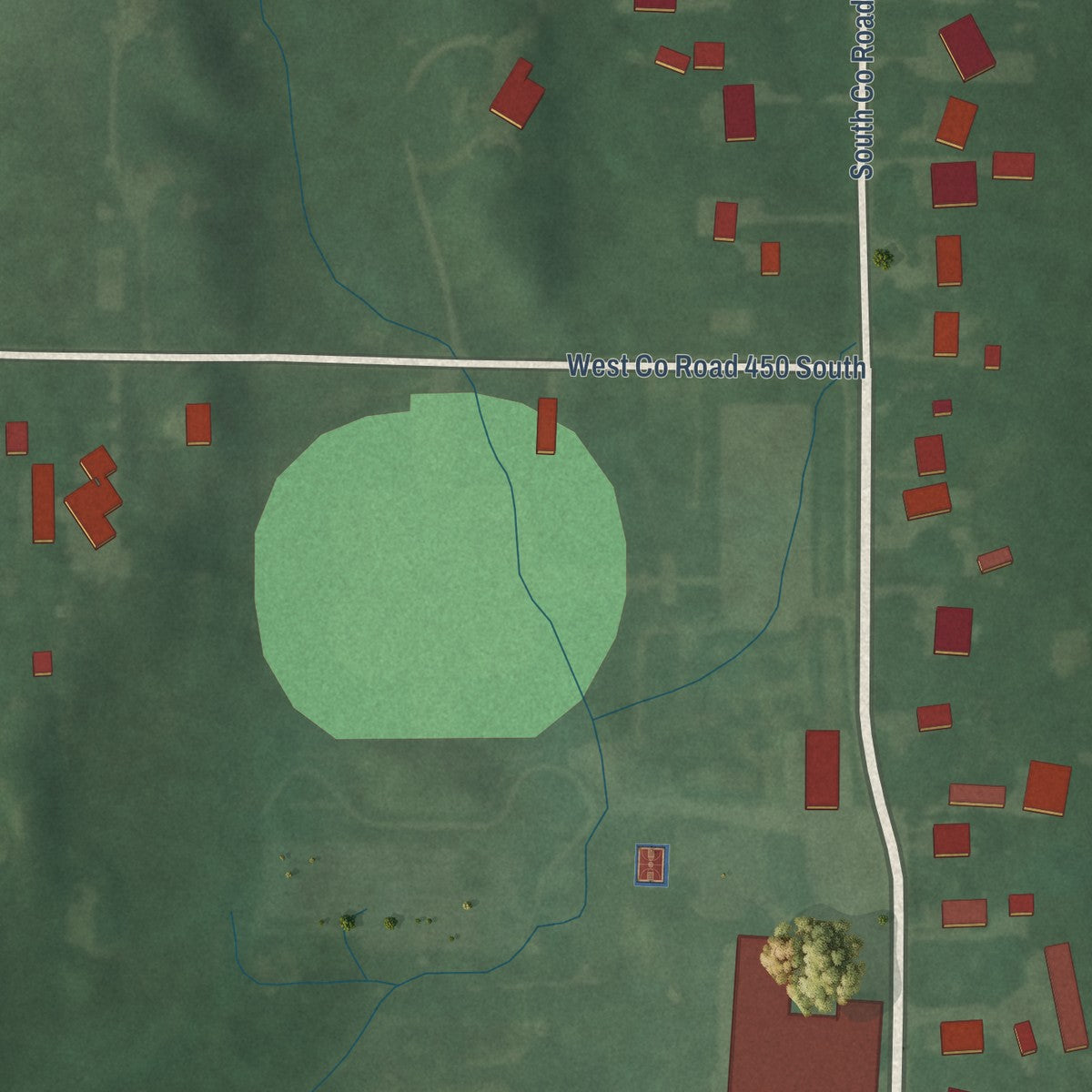 Second close-up of the map of Amo, Indiana print showing more streets and buildings