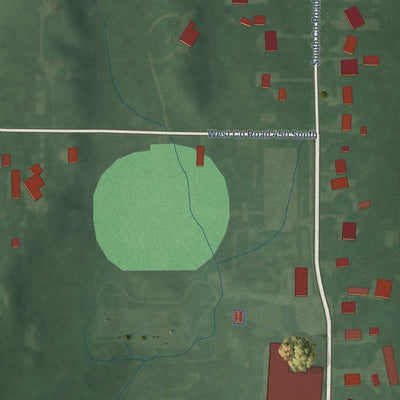 Second close-up of the map of Amo, Indiana print showing more streets and buildings