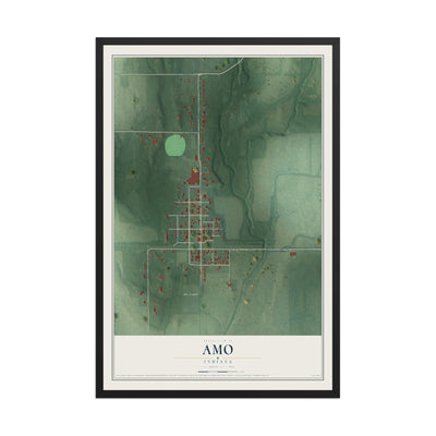 Map of Amo, Indiana, 12 x 18 inch print in a black wood frame