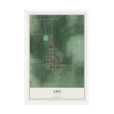 Map of Amo, Indiana, 12 x 18 inch print in a white wood frame