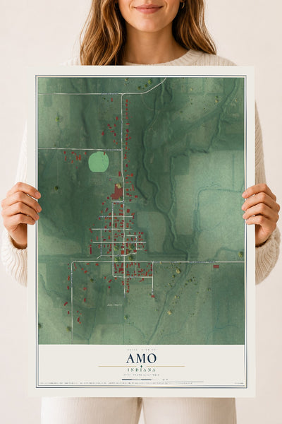 Map of Amo, Indiana, 18 x 24 inch unframed archival matte print