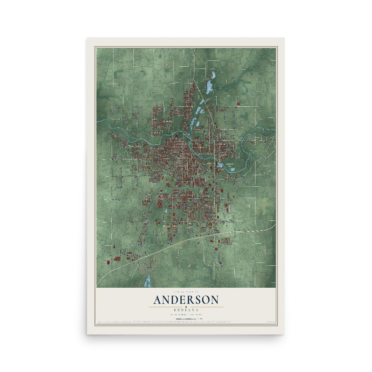 Map of Anderson, Indiana, 12 x 18 inch unframed archival matte print