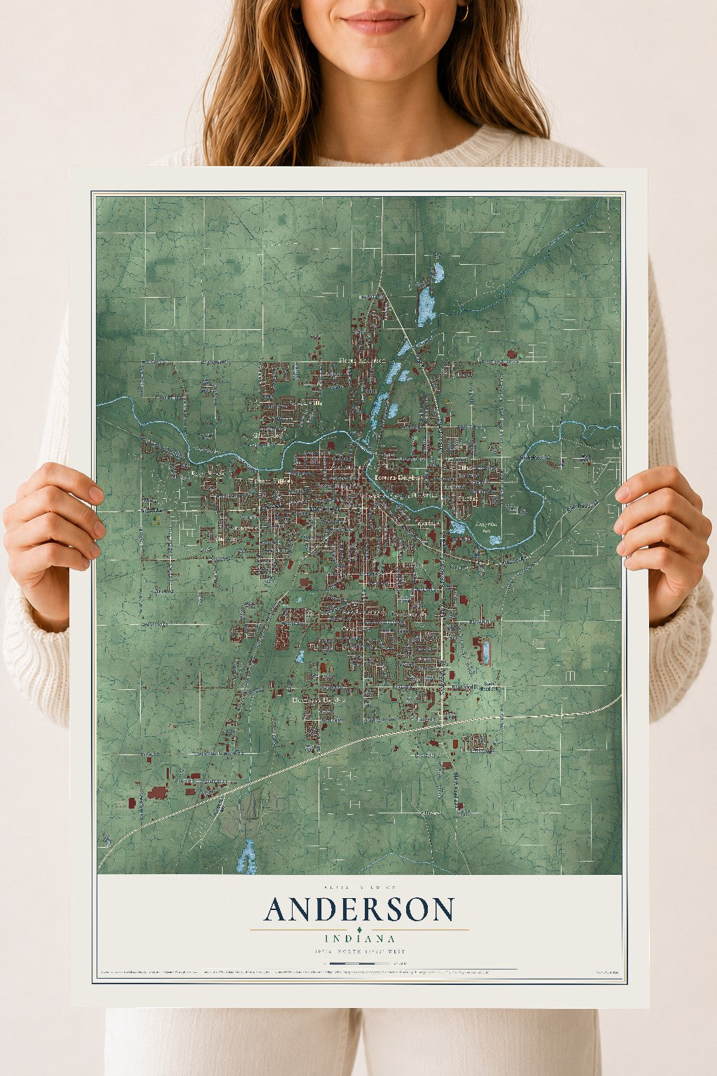 Map of Anderson, Indiana, 18 x 24 inch unframed archival matte print