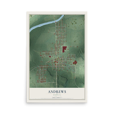 Map of Andrews, Indiana, 12 x 18 inch unframed archival matte print