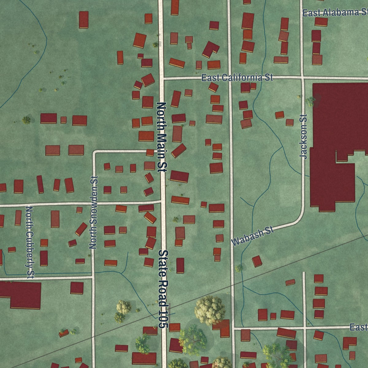 Close-up of the map of Andrews, Indiana print showing street and building detail