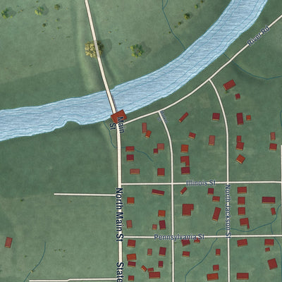 Second close-up of the map of Andrews, Indiana print showing more streets and buildings