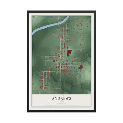 Map of Andrews, Indiana, 12 x 18 inch print in a black wood frame