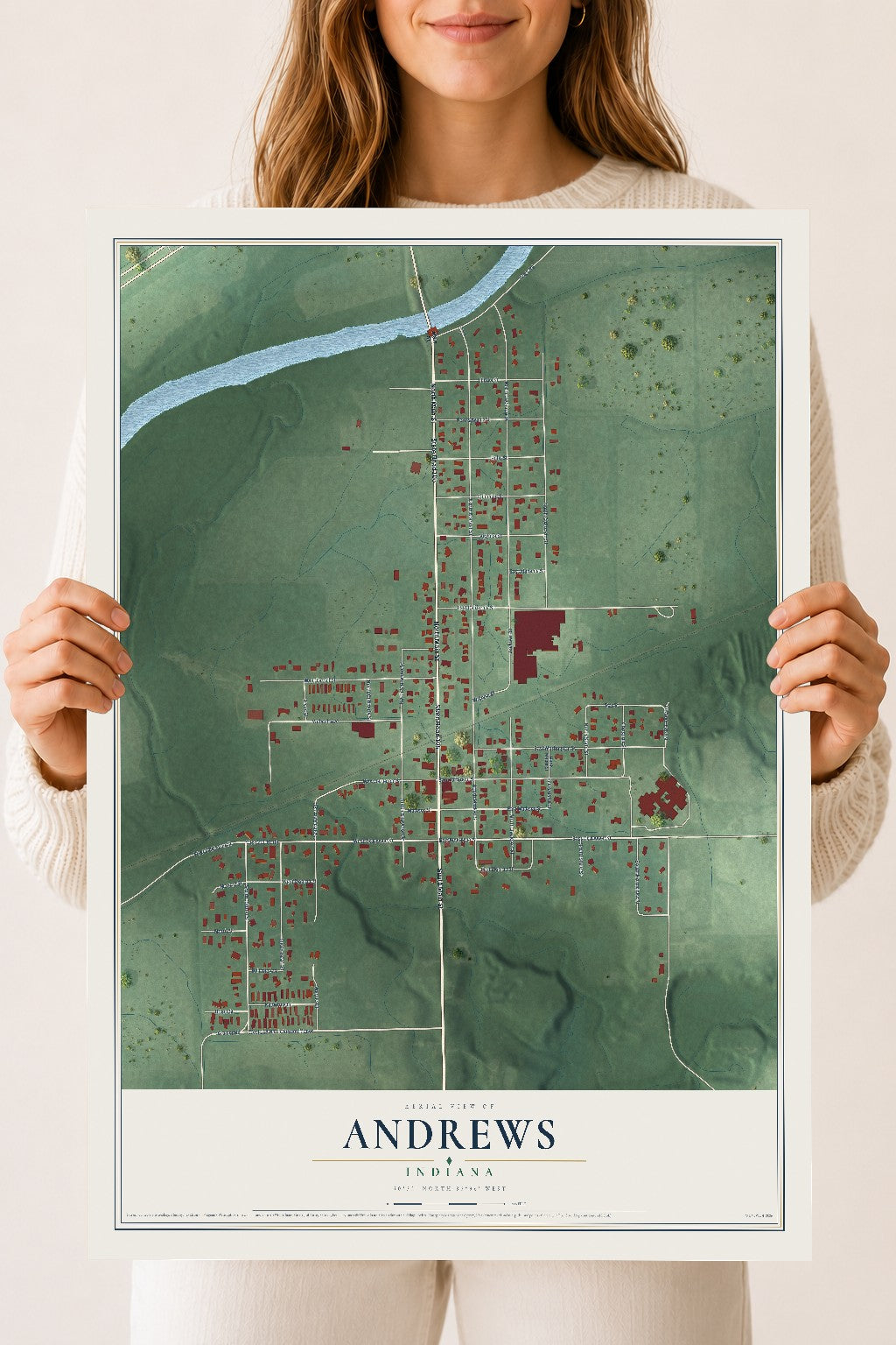 Map of Andrews, Indiana, 18 x 24 inch unframed archival matte print