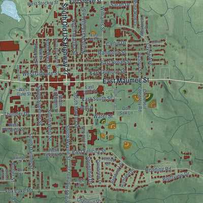 Close-up of the map of Angola, Indiana print showing street and building detail