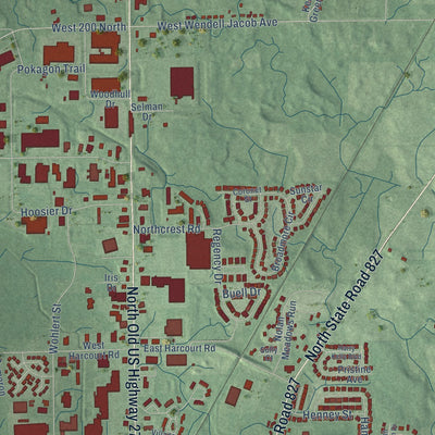 Second close-up of the map of Angola, Indiana print showing more streets and buildings