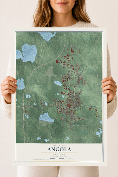 Map of Angola, Indiana, 18 x 24 inch unframed archival matte print