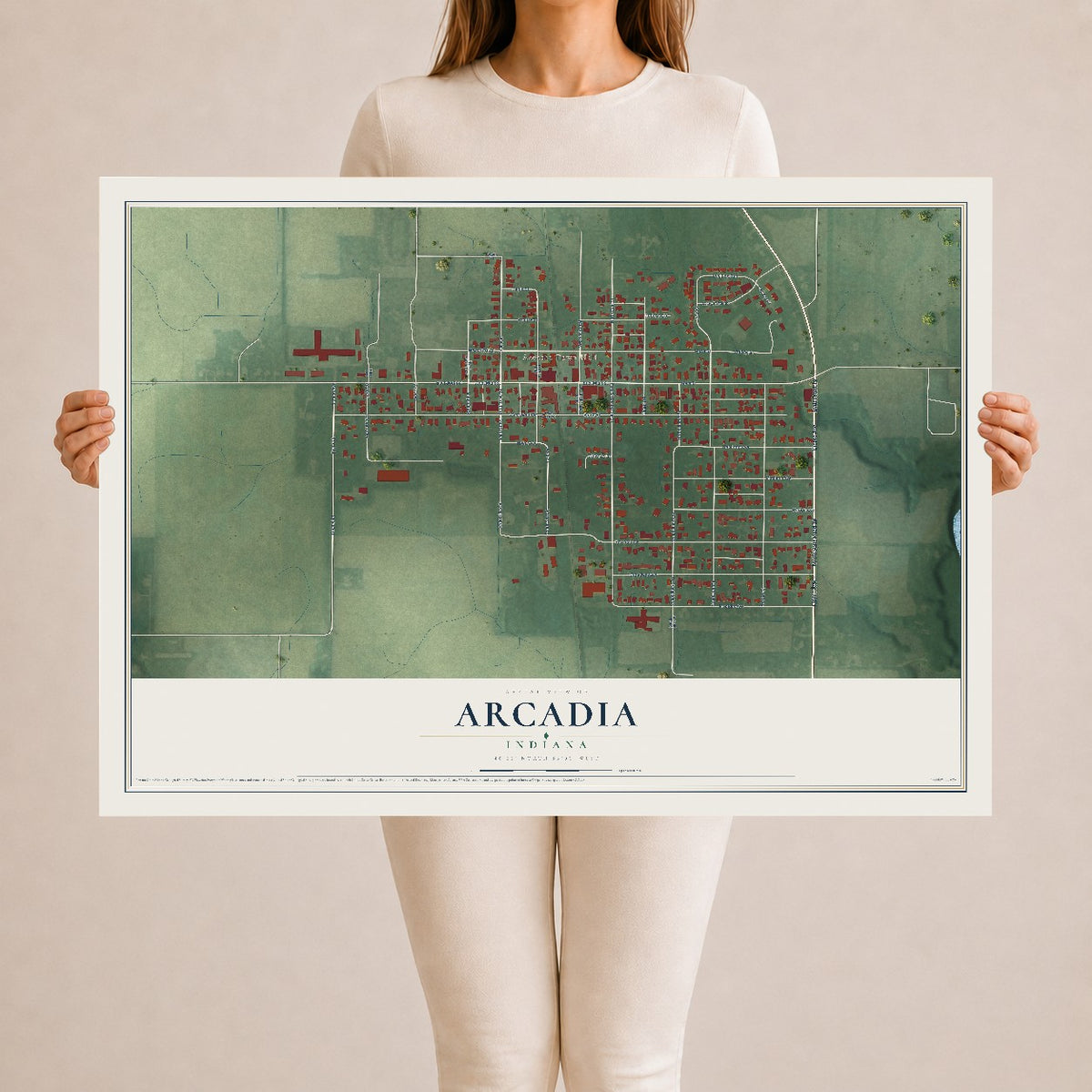Map of Arcadia, Indiana, 24 x 36 inch unframed archival matte print