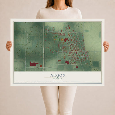 Map of Argos, Indiana, 24 x 36 inch unframed archival matte print