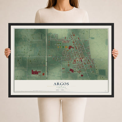 Map of Argos, Indiana, 24 x 36 inch print in a black wood frame