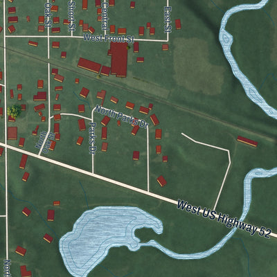 Close-up of the map of Arlington, Indiana print showing street and building detail