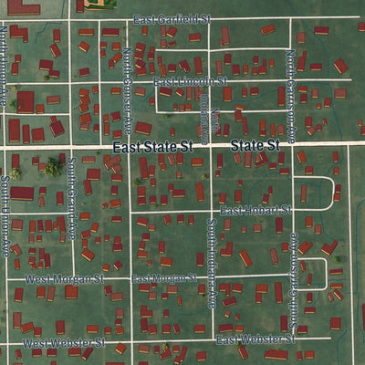 Close-up of the map of Ashley, Indiana print showing street and building detail