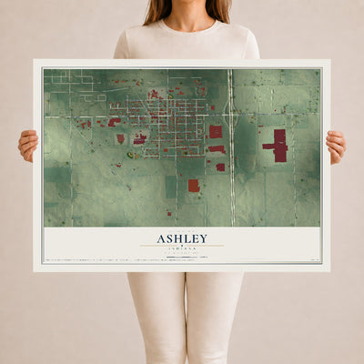 Map of Ashley, Indiana, 24 x 36 inch unframed archival matte print