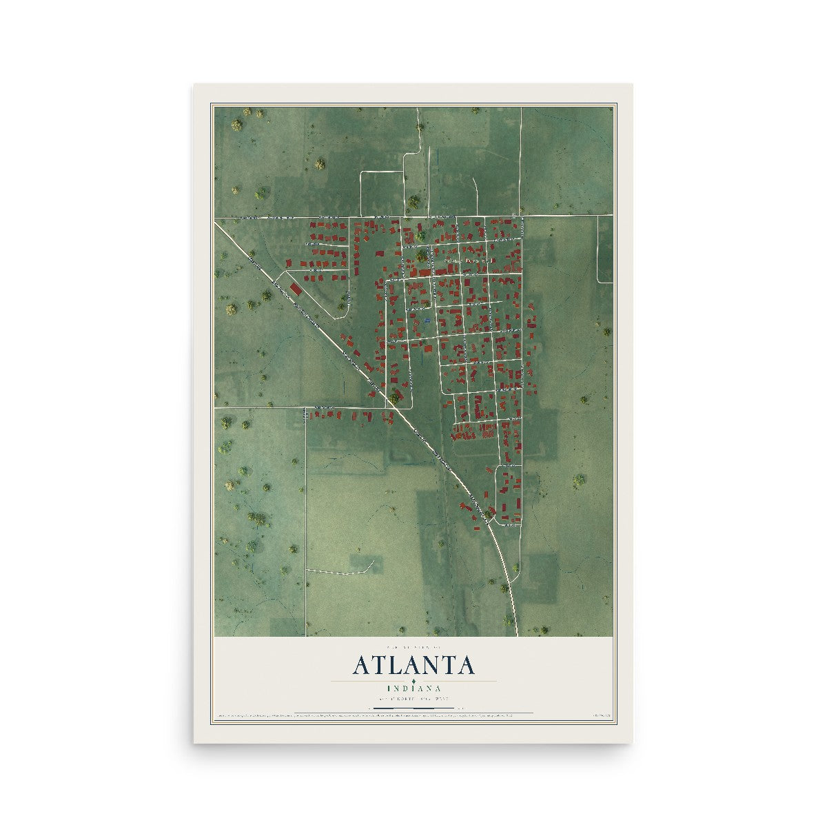 Map of Atlanta, Indiana, 12 x 18 inch unframed archival matte print