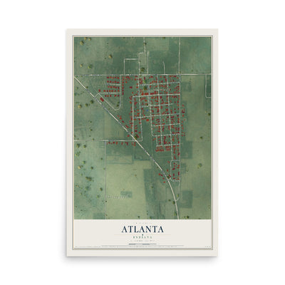 Map of Atlanta, Indiana, 12 x 18 inch unframed archival matte print