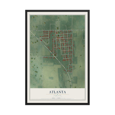 Map of Atlanta, Indiana, 12 x 18 inch print in a black wood frame