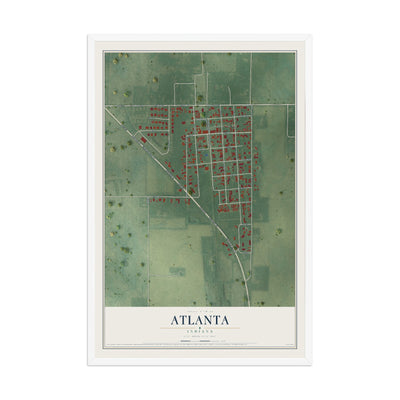Map of Atlanta, Indiana, 12 x 18 inch print in a white wood frame