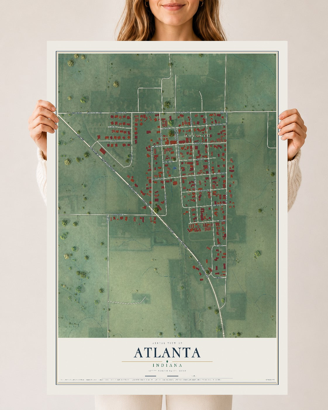 Map of Atlanta, Indiana, 24 x 36 inch unframed archival matte print