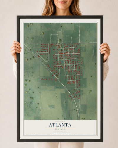Map of Atlanta, Indiana, 24 x 36 inch print in a black wood frame