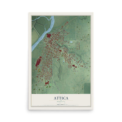 Map of Attica, Indiana, 12 x 18 inch unframed archival matte print