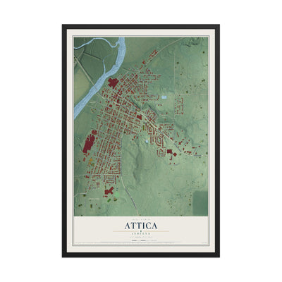 Map of Attica, Indiana, 12 x 18 inch print in a black wood frame