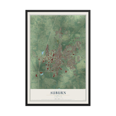 Map of Auburn, Indiana, 12 x 18 inch print in a black wood frame