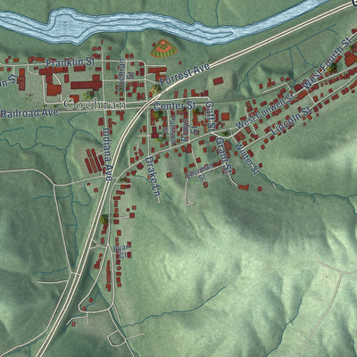 Second close-up of the map of Aurora, Indiana print showing more streets and buildings