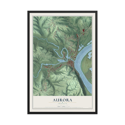 Map of Aurora, Indiana, 12 x 18 inch print in a black wood frame