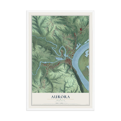 Map of Aurora, Indiana, 12 x 18 inch print in a white wood frame