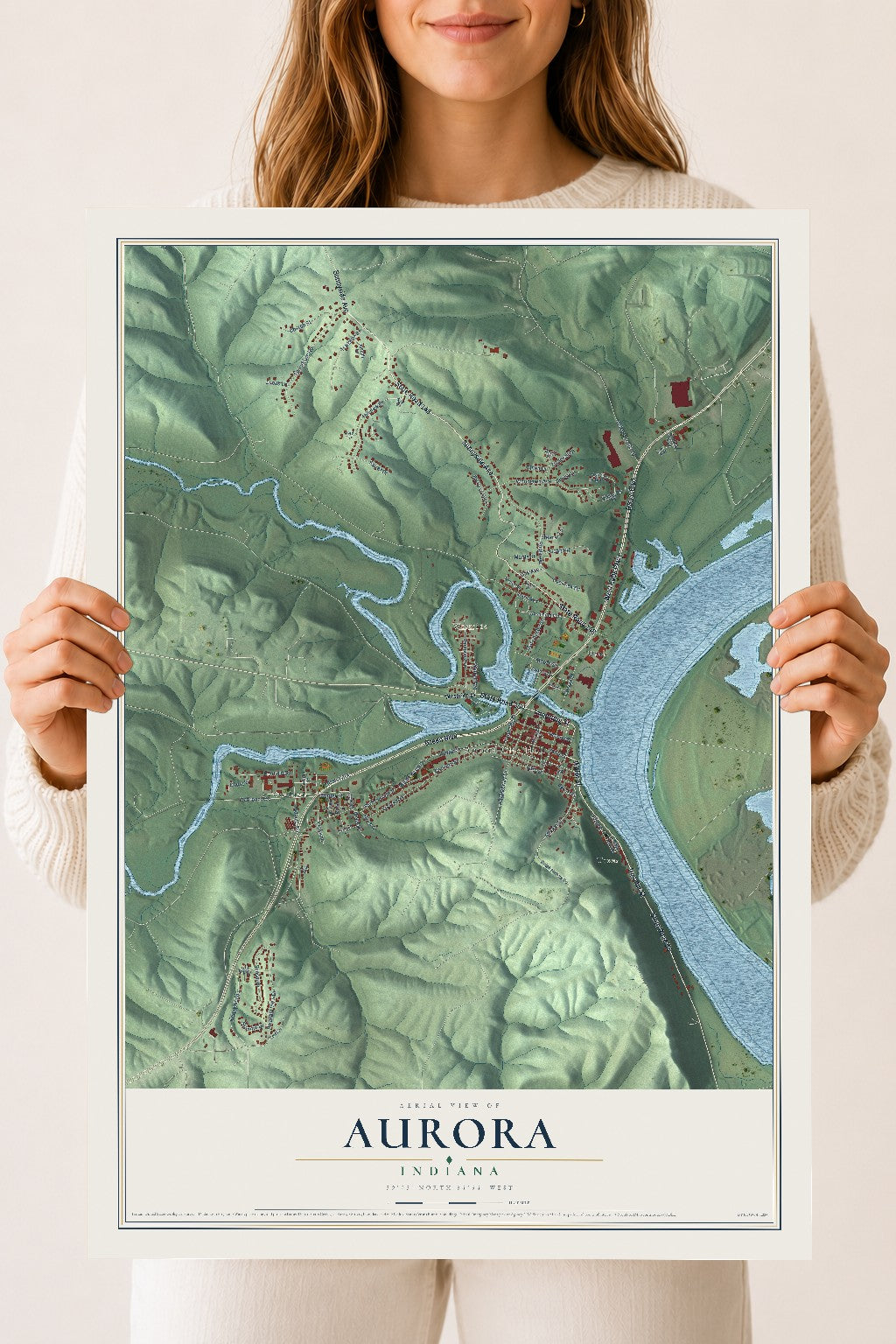 Map of Aurora, Indiana, 18 x 24 inch unframed archival matte print