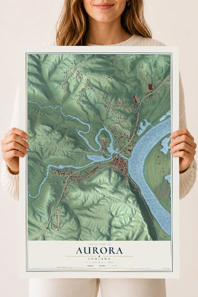 Map of Aurora, Indiana, 18 x 24 inch unframed archival matte print