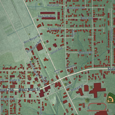 Close-up of the map of Austin, Indiana print showing street and building detail