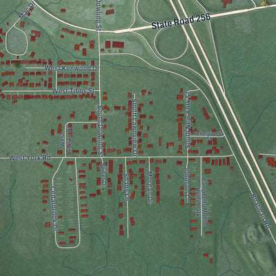 Second close-up of the map of Austin, Indiana print showing more streets and buildings