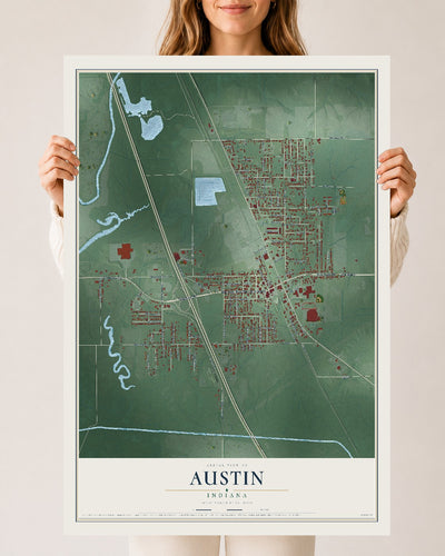 Map of Austin, Indiana, 24 x 36 inch unframed archival matte print