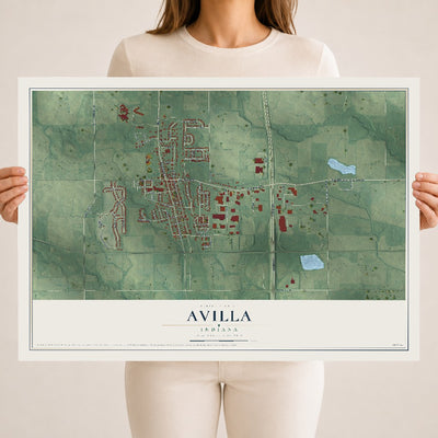 Map of Avilla, Indiana, 18 x 24 inch unframed archival matte print