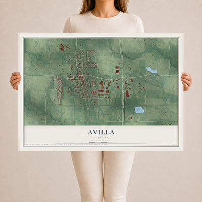 Map of Avilla, Indiana, 24 x 36 inch unframed archival matte print