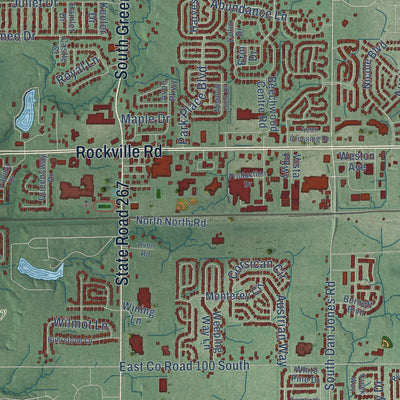 Close-up of the map of Avon, Indiana print showing street and building detail
