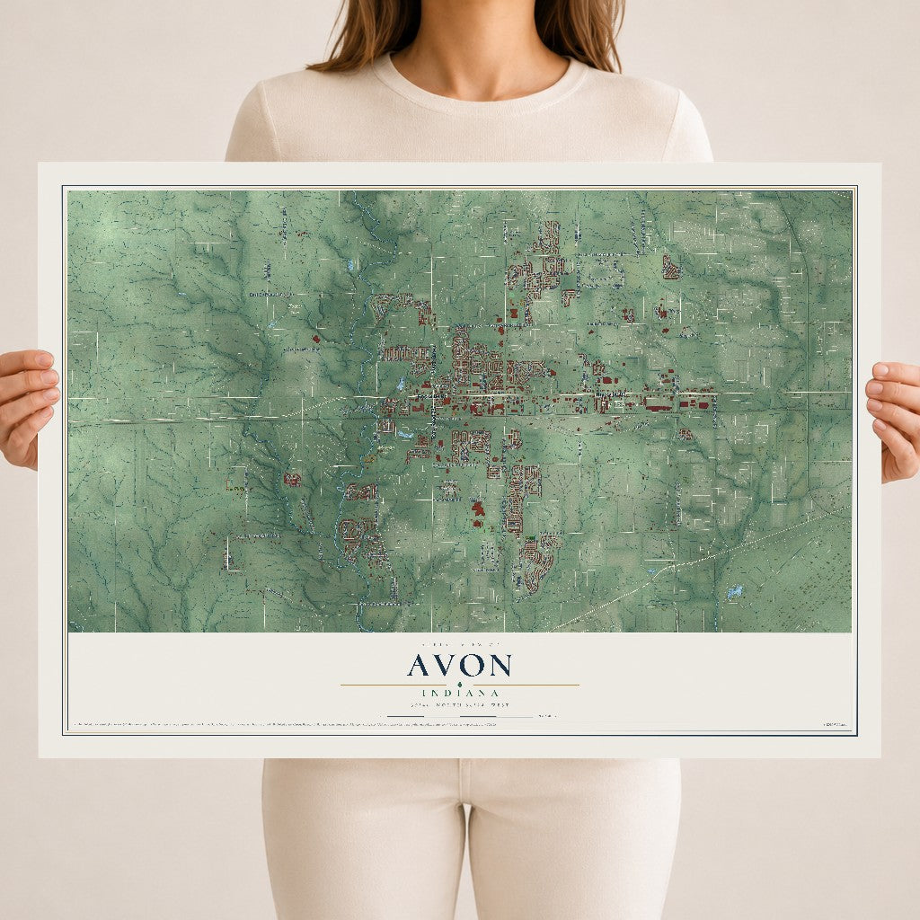 Map of Avon, Indiana, 18 x 24 inch unframed archival matte print