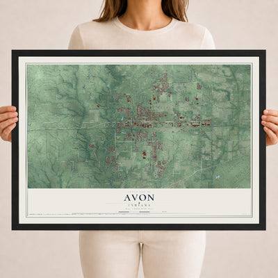 Map of Avon, Indiana, 18 x 24 inch print in a black wood frame